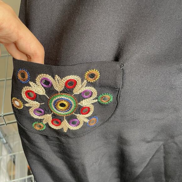 Tibi Women's Black‎ Embroidered Sleeveless Silk Dress Size 4 Aztec Boho Party - Picture 10 of 14